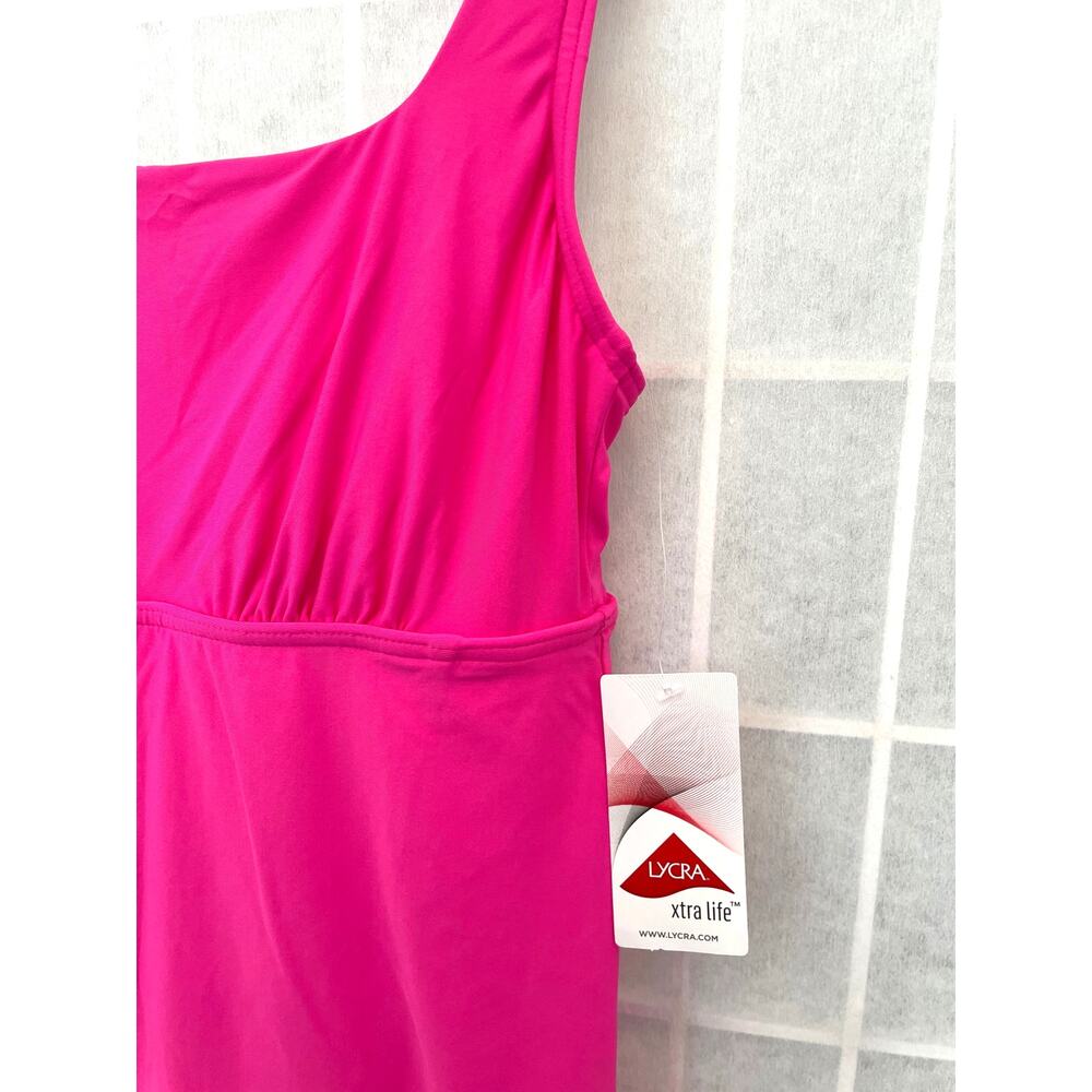 Lands’ End NEW Athletic Swim Dress 8 Hot Pink Built In Shorts Pockets Resort - Picture 5 of 9